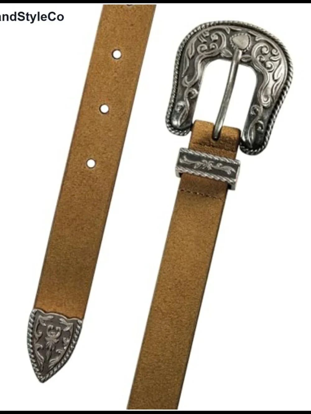 Western Suede Leather Belt with Engraved Buckle Slim 1